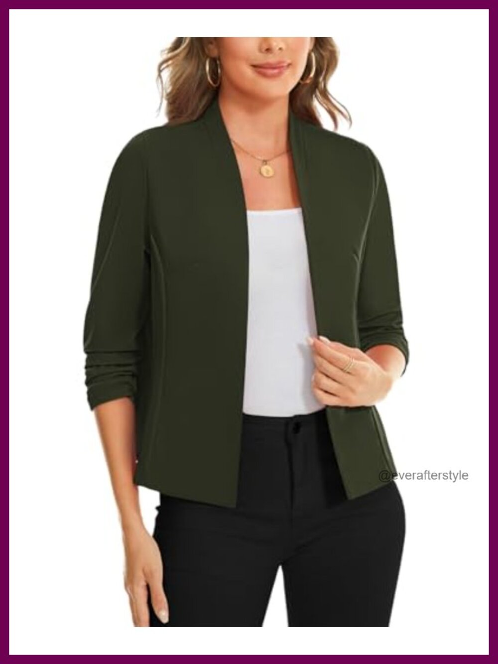 3/4 Sleeve Collarless Open Front Cropped Blazer Work Jacket